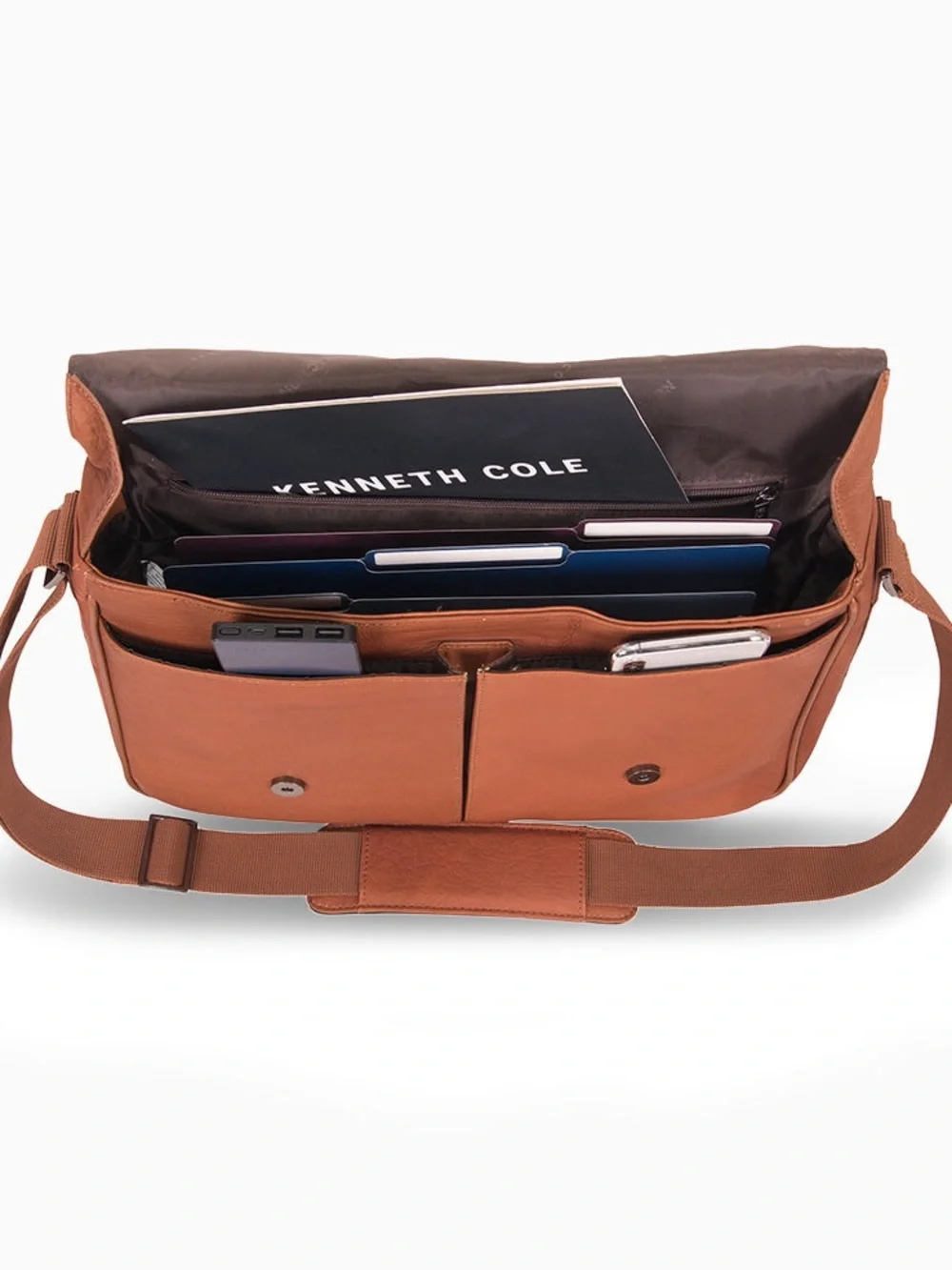 Kenneth Cole Reaction Tan Leather Flap Messenger Bag